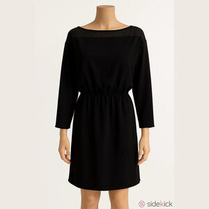 Forever 21 elegant minimalist black oboe knee dress L tule detail boat neck